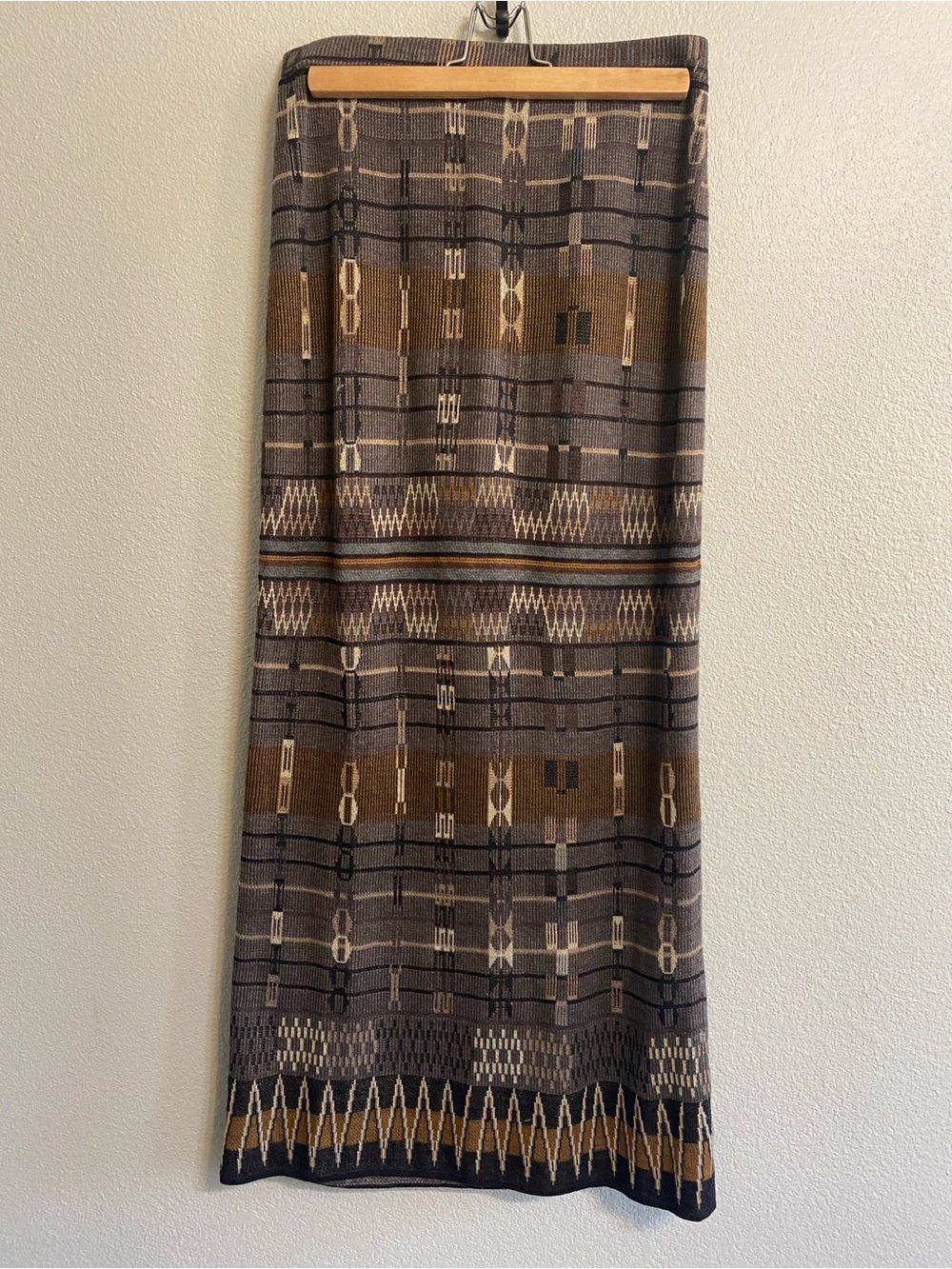 Peruvian Connection Brown & Tan Geometric Maxi Skirt